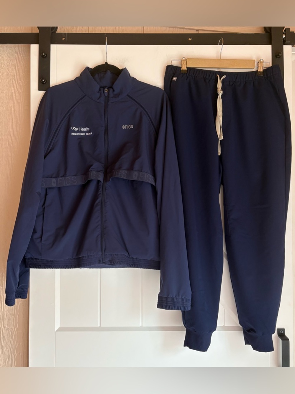 FIGS Navy Scrub Set Mens Large Jogger Pants + Zip Jacket Embroidered